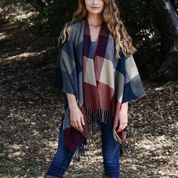 Plaid Me Gorgeous Poncho 1 Left!! - Picture 2 of 3